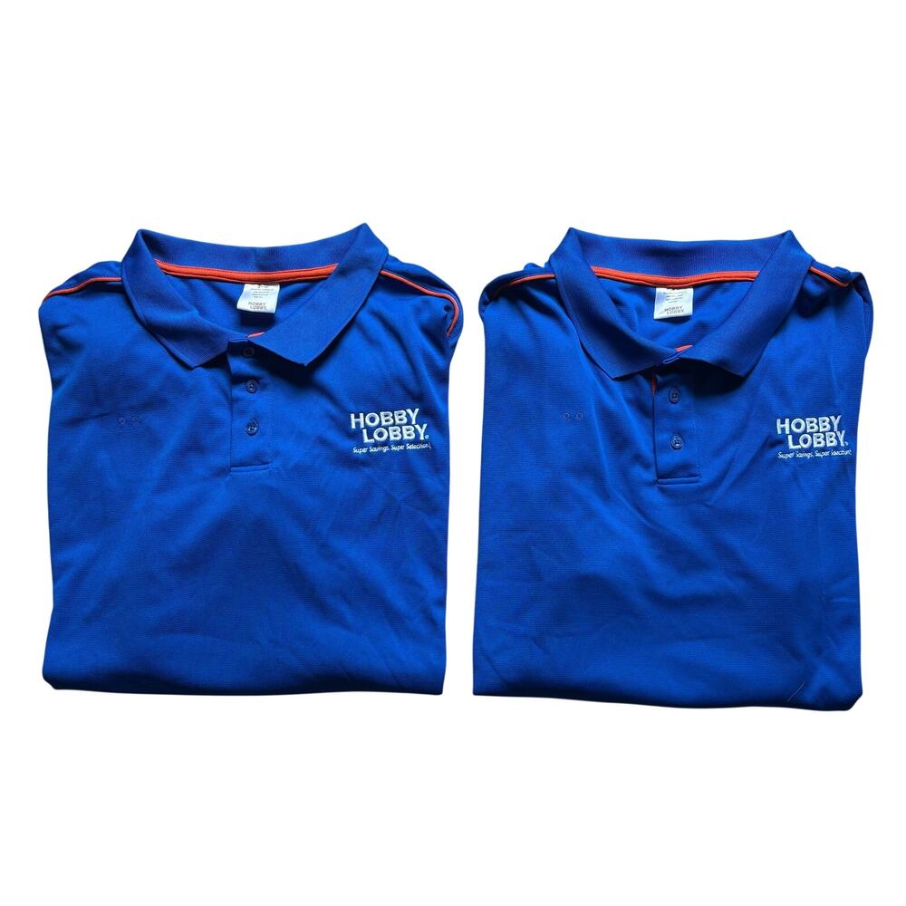 LOT OF 2 - Hobby Lobby Polo Blue Orange Employee Manager Workwear 2XL Work